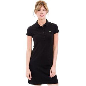 Lacoste Black Stretch Cotton Piqué Classic Polo Collar Button Dress Size 38